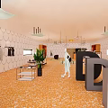 Elegant Modern Front Desk Reception Interior With Lounge Chair Decor Items And Unique Wall Design