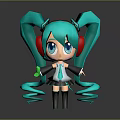Cute Anime Character 3D Model With Teal Pigtails Red Headphones Blue Eyes And Green Microphone