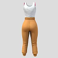 White Sleeveless Tank Top with Brown High Waist Pockets Tapered Pants Casual Outfit