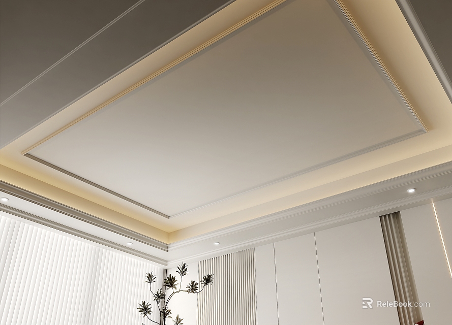 Modern Ceiling Design With Clean Lines Recessed Lighting White Walls And Minimalist Interior 3d model 