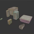 Gray Stone Blocks In Various Sizes And Shapes For Construction Use 3d model