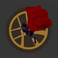 Wizard Character In Blue Outfit With Red Cape Standing On Circular Platform With Yellow Patterns
