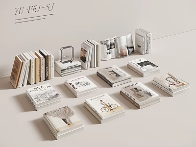 Stacked Books and Magazines with Various Cover Designs on Neutral Background 3d model