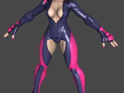 3D Sci Fi Character In Blue Purple And Pink Bodysuit With Pink Gloves And Boots 3d model