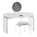 Modern Dressing Table With Round Mirror Transparent Acrylic Stool And Leather Top Surface 3d model