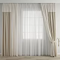 Beige And White Curtains With Sheer Panels And Tiebacks For Window Interior 3d model