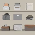Organized Home Shelves With Multiple Storage Boxes And Fabric Bags