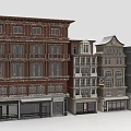 Various Style Urban Row Buildings With Red Brick And Gray Facades And Storefronts
