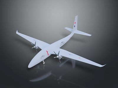 White Aircraft Design Model With Long Wings Two Propellers And Body Markings On Dark Background 3d model
