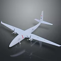 White Aircraft Design Model With Long Wings Two Propellers And Body Markings On Dark Background