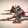 Colorful Musical Instruments And Art Supplies On Decorative Wooden Display Shelf