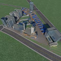 Modern Urban Commercial Landscape With Tall Buildings Roads Green Areas And Commercial Structures