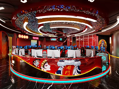 Chinese Style Internet Café With Peking Opera Elements And Lighting 3d model