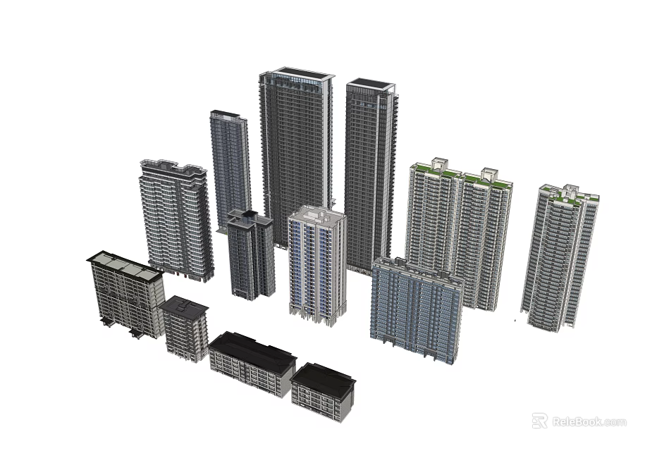 Diverse High-rise Building Models Showcasing Modern Architectural Designs And Various Heights 3d model 