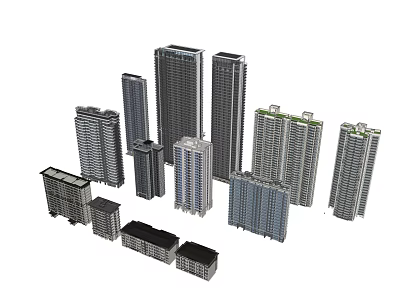 Diverse High-rise Building Models Showcasing Modern Architectural Designs And Various Heights 3d model