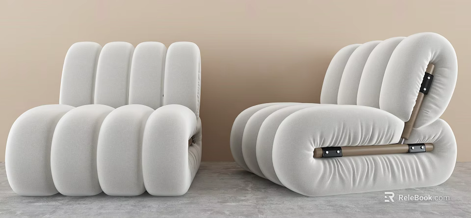 Modern Single Sofa In White Fabric With Curved Lines And Metal Legs 3d model 