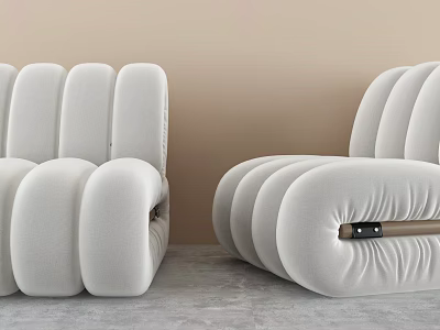 Modern Single Sofa In White Fabric With Curved Lines And Metal Legs 3d model