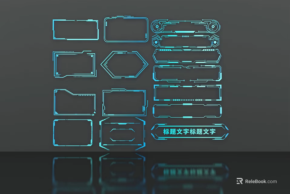 Futuristic Blue Lines With Geometric Shape Frames For Title Design Elements 3d model 