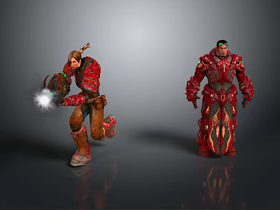 Red Armored Characters One Running With Glowing Weapon And One Standing 3d model