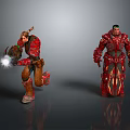 Red Armored Characters One Running With Glowing Weapon And One Standing