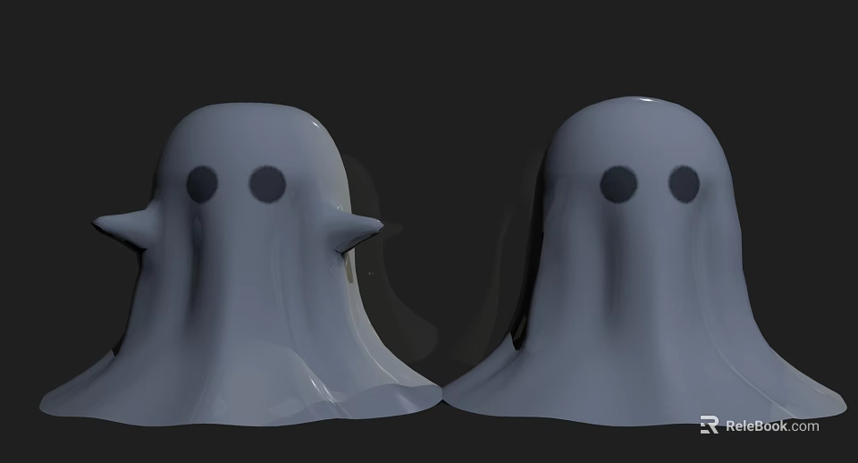 Two Cute Gray Ghost Dolls With Simple Black Eyes And Flowy Design 3d model
