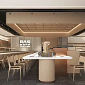 Modern Mall Restaurant Interior With Wooden Chairs White Dining Tables And Ceiling Lighting