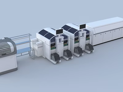 Automated Industrial Production Line Equipment With Control Panels And Conveyor Belts 3d model