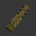 Vintage Green Heavy Duty Military Trailer With Multiple Wheels And Weathered Exterior