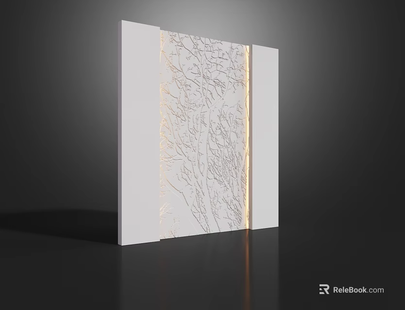 Modern White Background Wall With Intricate Branch Pattern And LED Light Strips 3d model 