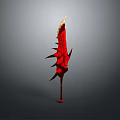 Red Spiked Bladed Weapon 3D Render With Cracked Surface And Sharp Edges