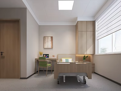 Hospital Outpatient Clinic Room Interior With Medical Bed Desk Chair Cabinets Window Blinds And Painting 3d model