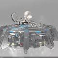 Smart Robot Featuring Sphere Head Mechanical Arms On Circular Metallic Platform With Buttons And Lights