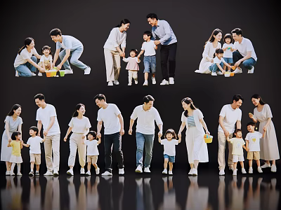 Multiple People Including Adults and Children in Interactive Standing Poses 3d model