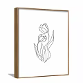 Minimalist Line Art Plant Drawing with Tulip Flowers on White Background for Wall Decor
