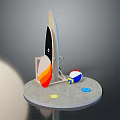 Surfboard Stand With Beach Ball Discs And Outdoor Sports Equipment Setup