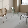 Three Modern Transparent Acrylic Leisure Chairs with Sleek Design in Different Colors Bright Room