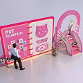 Pink Pet Themed Photo Check in Spot with Cartoon Cat and Arch Structure
