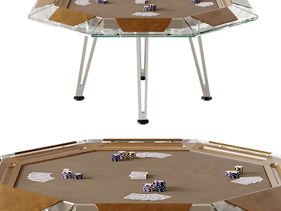 Elegant Home Octagonal Poker Entertainment Table With Glass Edge Sturdy Metal Legs Cards And Chips 3d model