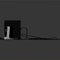 Black Desktop Computer Speakers With Three Units And Connecting Wires 3d model