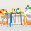 Fun Children's Playground Equipment With Swings Happy Sign Pinwheel Cloud And Rainbow