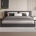 Modern Double Bed With Gray Headboard Black White Striped Bedding And Nightstands 3d model