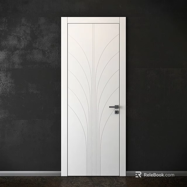 Modern White Hinged Door With Curved Line Decoration And Black Handle 3d model 