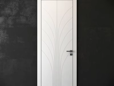 Modern White Hinged Door With Curved Line Decoration And Black Handle 3d model