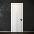 Modern White Hinged Door With Curved Line Decoration And Black Handle