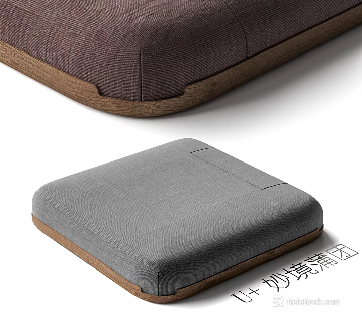 Modern Minimalist Stool With Gray Fabric Padded Seat And Wooden Frame Design 3d model 