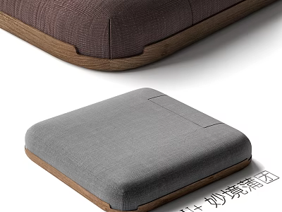 Modern Minimalist Stool With Gray Fabric Padded Seat And Wooden Frame Design 3d model