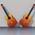 Two Acoustic Guitars Leaning Against White Wall With Floor Reflections