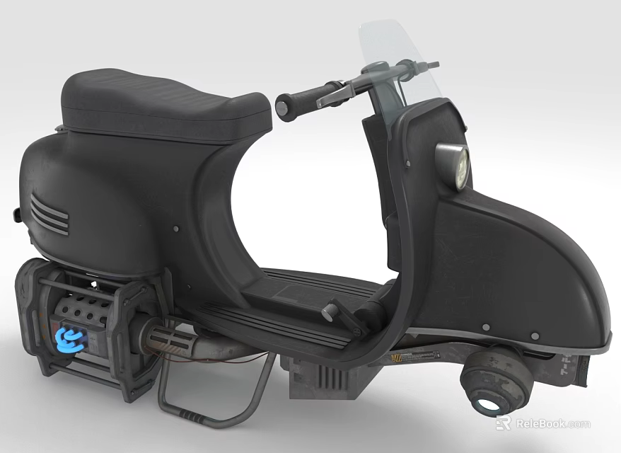 Black Retro Scooter Modified With Futuristic Engine And Design Elements 3d model 