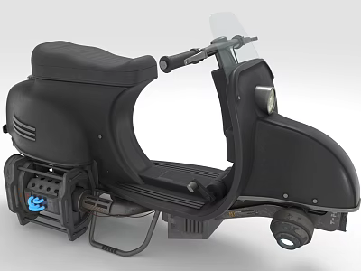 Black Retro Scooter Modified With Futuristic Engine And Design Elements 3d model