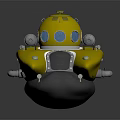 Bright Yellow Underwater Submersible With Rounded Top Circular Windows And Metallic Base 3d model